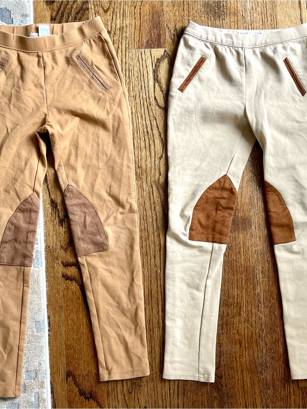 2 Riding-Style Leggings with Knee Patches - Tan and Cream